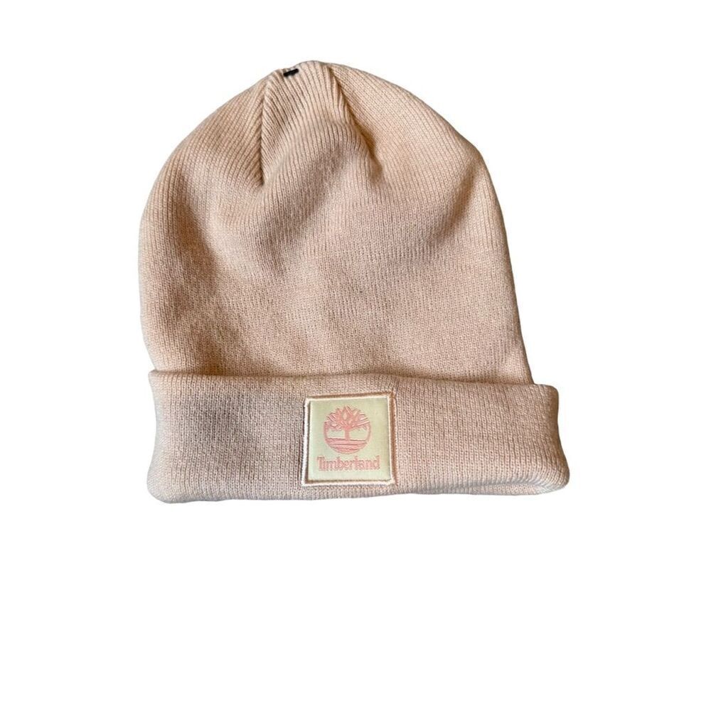 Timberland Women's Pink Cuffed Beanie with Logo Patch